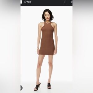 Aritzia Babaton Sculpt Ribbed Racerback Mini Dress in Brown, Size M
